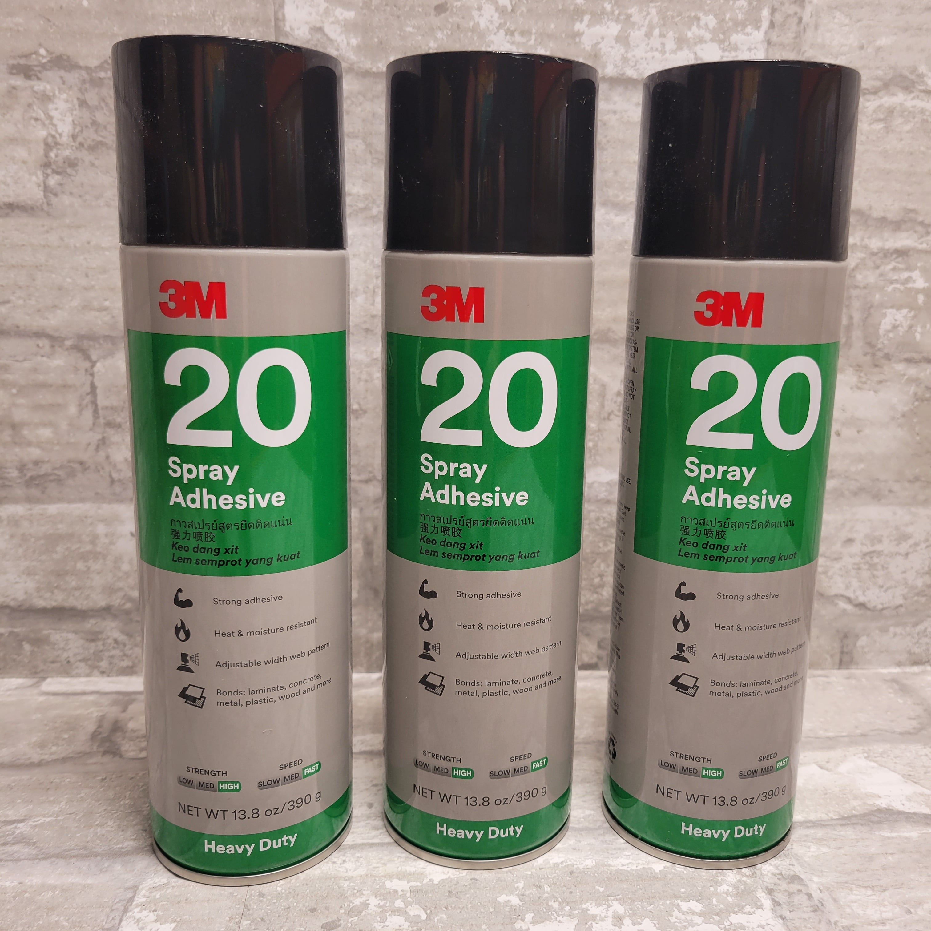 3M Heavy Duty 20 Spray Adhesive Clear, Net Weight 13.75 oz, 3 Pk (8150489694446)